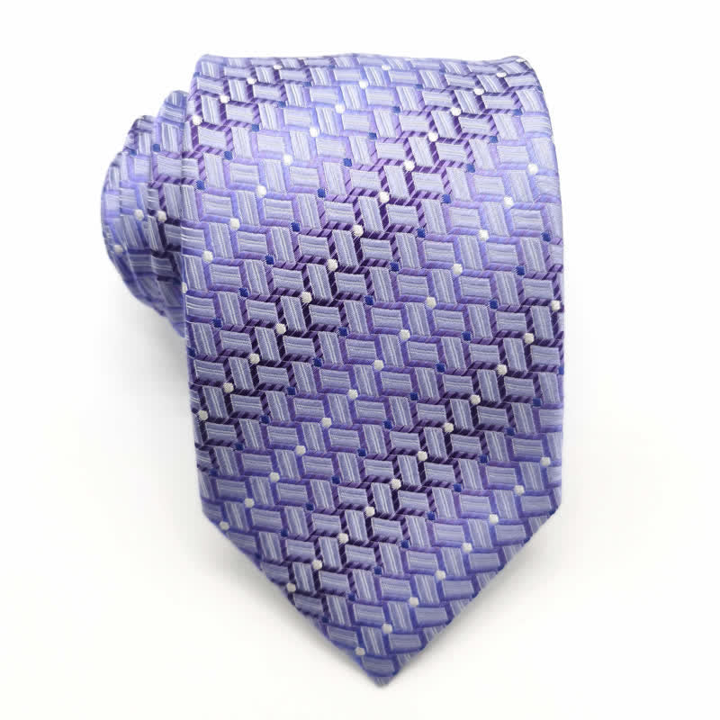 Cravatta da uomo in pura seta con motivo a trama graduata - Viola - image 9