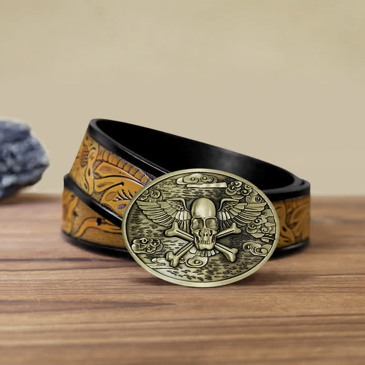 Cintura in pelle con fibbia porta birra creativa fai da te a forma di teschio e angelo da uomo - Bronzo - Cintura marrone sabbia (40) - image 29