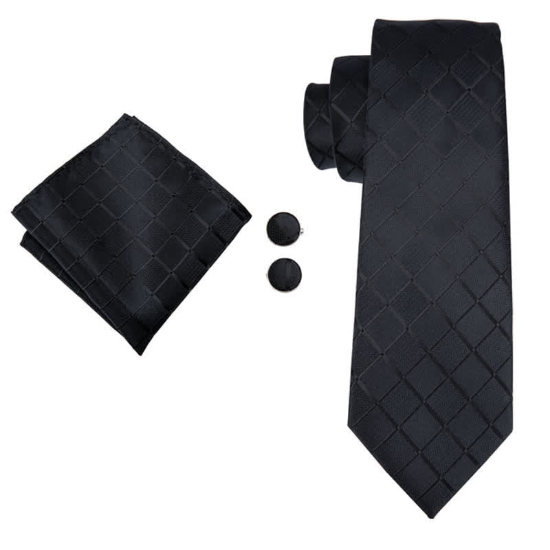 Set di 3 cravatte a quadri nere da uomo - image 1