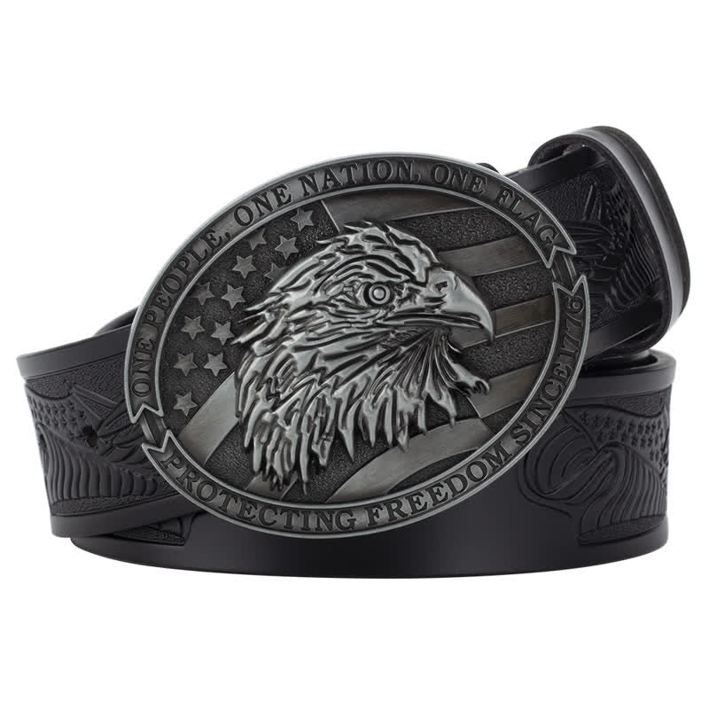 Cintura in pelle con fibbia della bandiera americana con testa d'aquila calva da uomo - Nero / Grigio - 46 - image 6