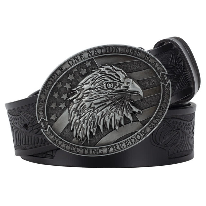 Cintura in pelle con fibbia della bandiera americana con testa d'aquila calva da uomo - Nero / Grigio - 46 - image 6