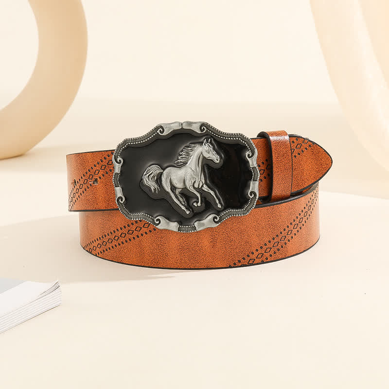 Cintura da uomo in pelle con fibbia classica in argento a forma di cavallo da corsa - image 9