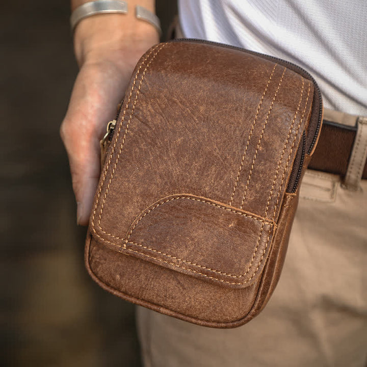 Borsa da viaggio con cintura in pelle nabuk con chiusura magnetica e cerniera - Marrone - image 0