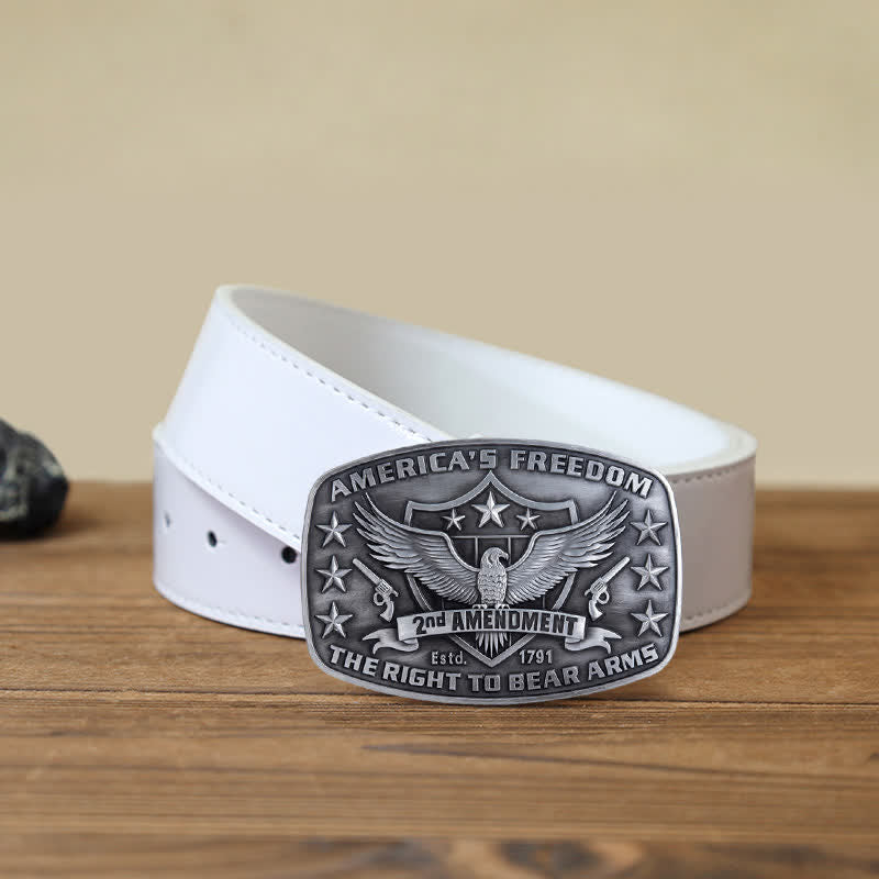 Cintura in pelle con fibbia America's Freedom Eagle fai da te da uomo - Argento antico - Cintura PU bianca (40) - image 8