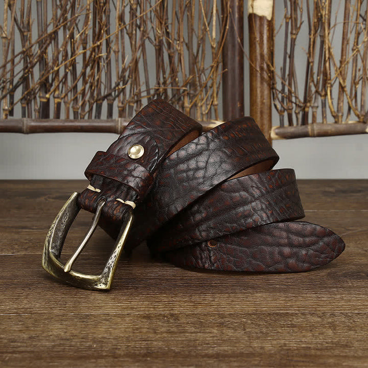 Cintura in pelle con motivo retrò in pelle di yak da uomo - image 4