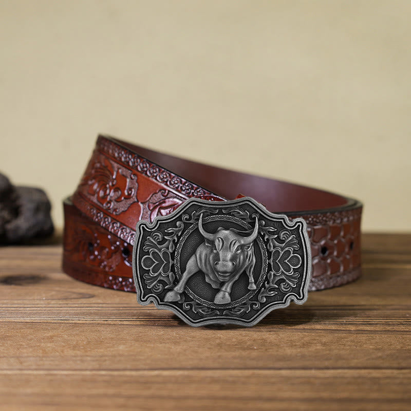 Cintura in pelle con fibbia Matador fai da te da uomo - Argento - Cintura marrone intagliata (40) - image 16