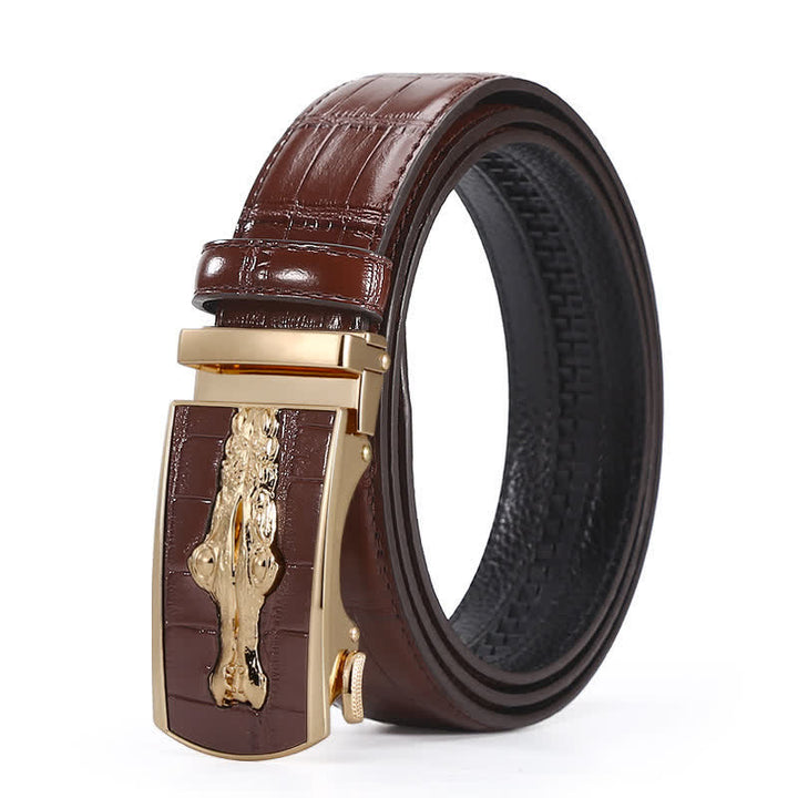 Cintura da uomo in pelle con fibbia automatica con motivo coccodrillo - Stile n. 3 - Marrone / Oro - 44 - image 13