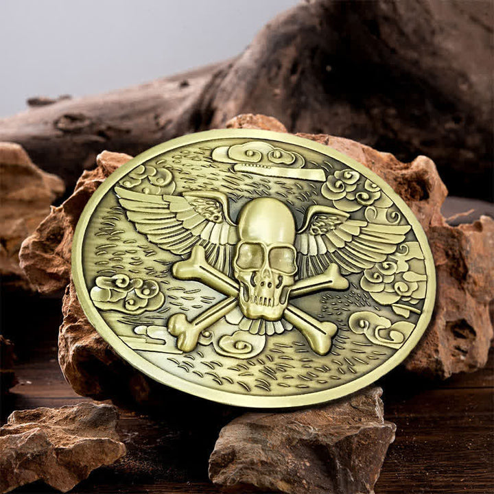 Cintura in pelle con fibbia porta birra creativa fai da te a forma di teschio e angelo da uomo - Bronzo - Senza cintura - image 6
