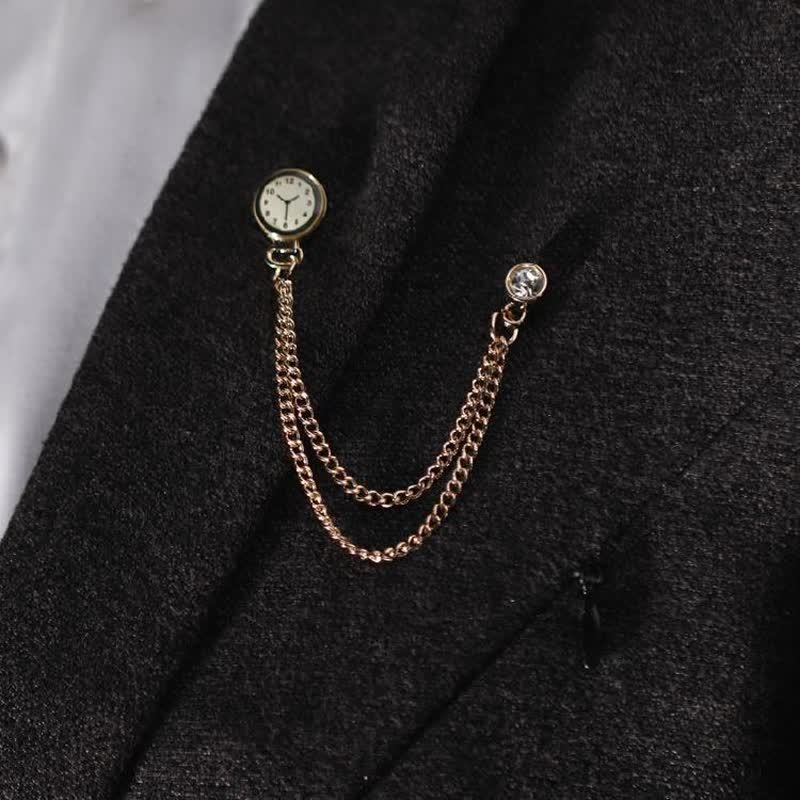 Spilla a catena con orologio da uomo vintage - Oro - image 0