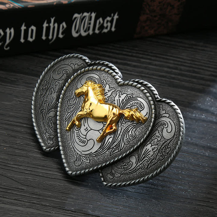 Cintura in pelle con fibbia a forma di cuore triplo cavallo fai da te da uomo - Cavallo - Senza cintura - image 0
