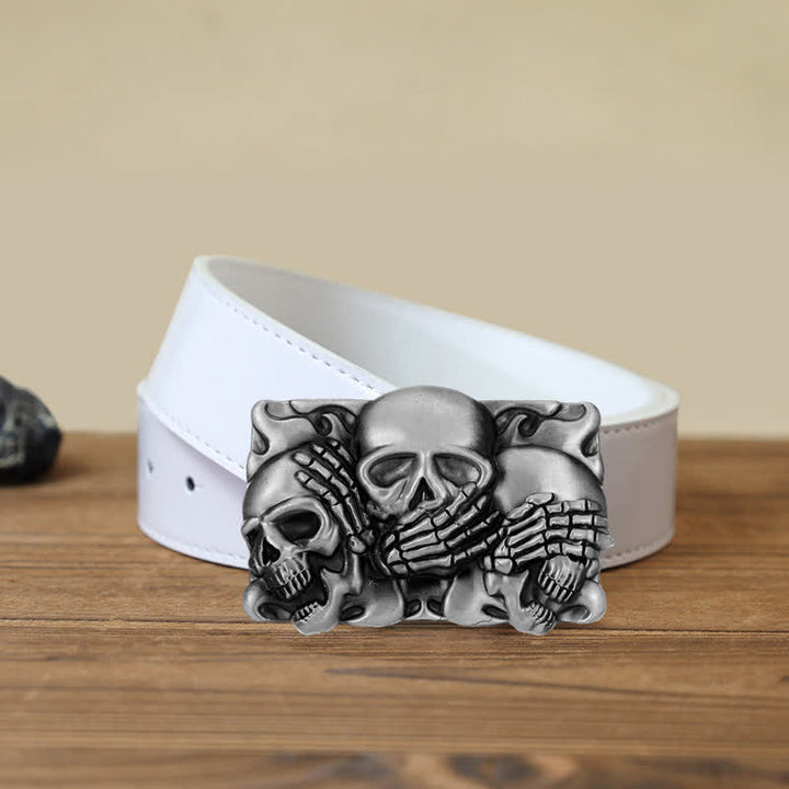 Cintura in pelle con fibbia a forma di teschio con risata orribile fai da te da uomo - Cranio - Cintura PU bianca (40) - image 6