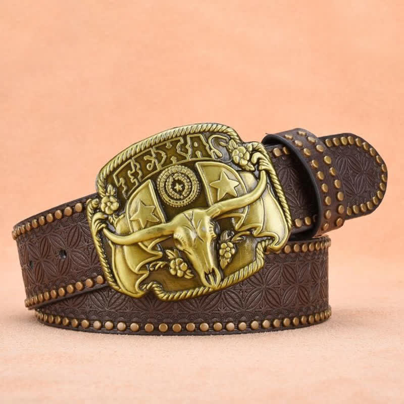 Cintura da uomo in pelle con rivetti Longhorn Steer Antique - image 10
