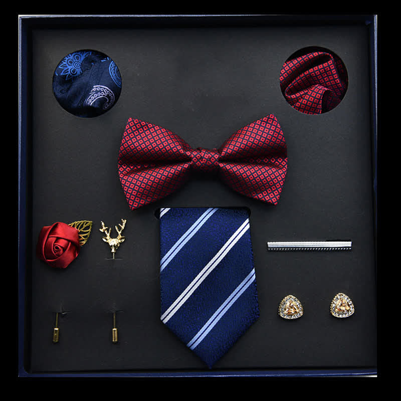 8 pezzi papillon classici da uomo rossi e blu in scatola regalo - Rosso e blu - image 0