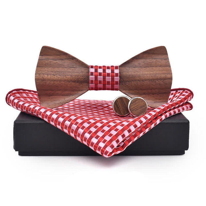 Set di 3 papillon in legno di noce nero da uomo - Rosso - image 9