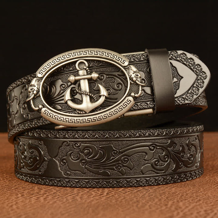 Cintura in pelle con fibbia ad ancora nautica da uomo - Argento e nero - 46 - image 15