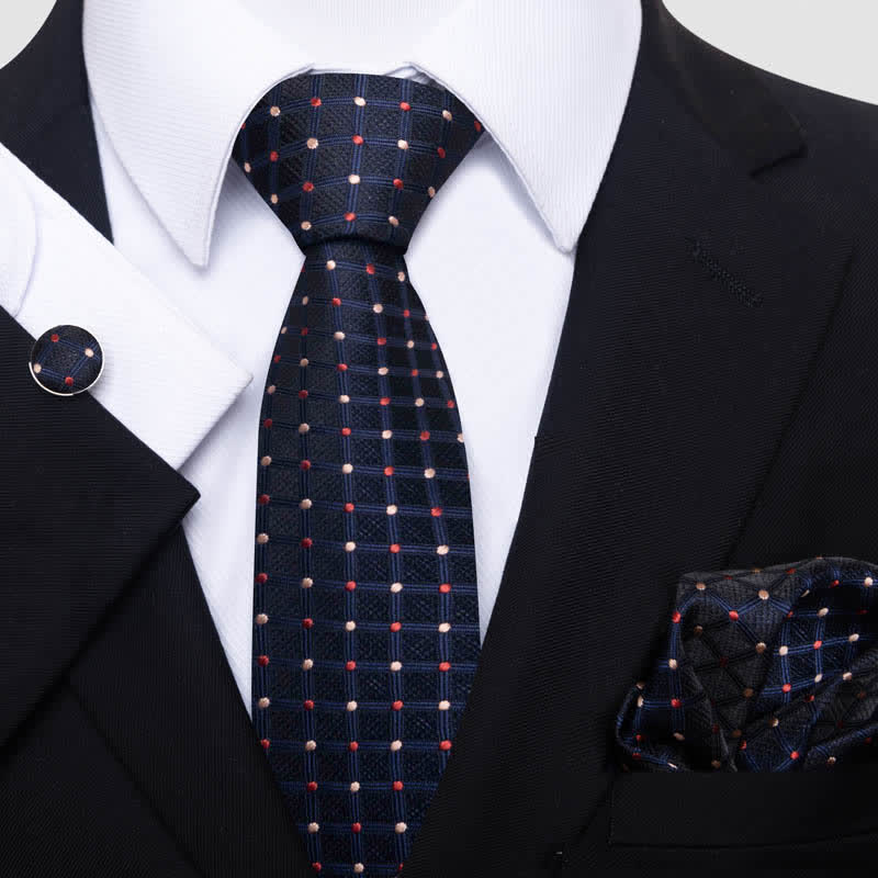 Set di 3 cravatte a quadri blu navy a pois rossi e marrone chiaro da uomo - Marina Militare - image 0
