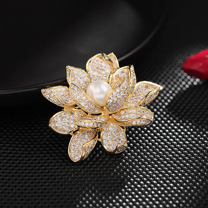 Spilla da donna con perle tridimensionali a forma di loto - Bianco - image 0