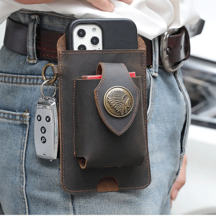 Fondina per telefono con bottone magnetico, borsa da cintura in pelle di cavallo pazzo - image 0