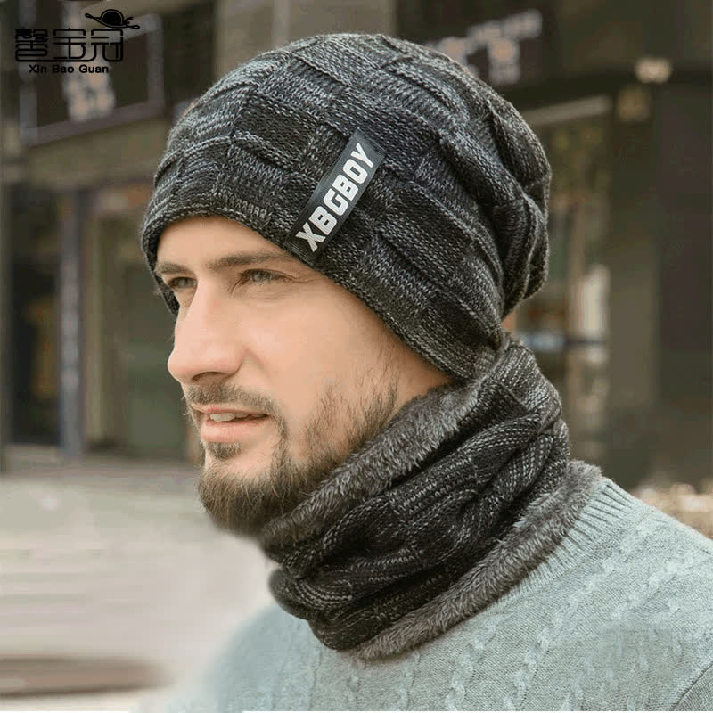 Set berretto e sciarpa in maglia scozzese invernale - Cappello e scaldacollo - Grigio scuro - Regolabile (22"-23 5/8") - image 3
