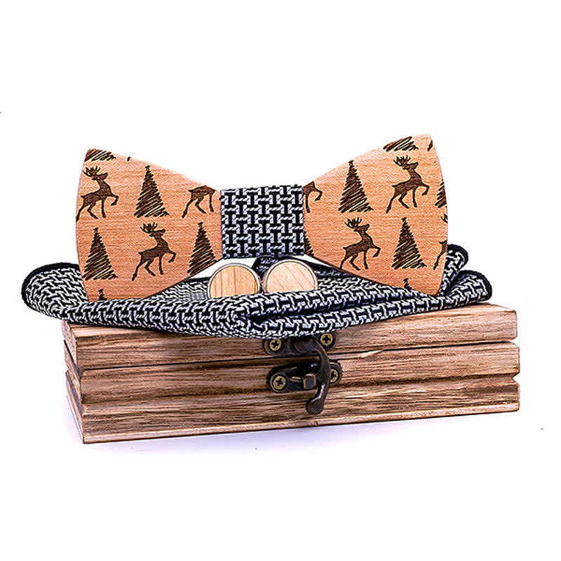 Set di 3 papillon in legno con motivo a cervo e albero di Natale da uomo - Nero - image 10