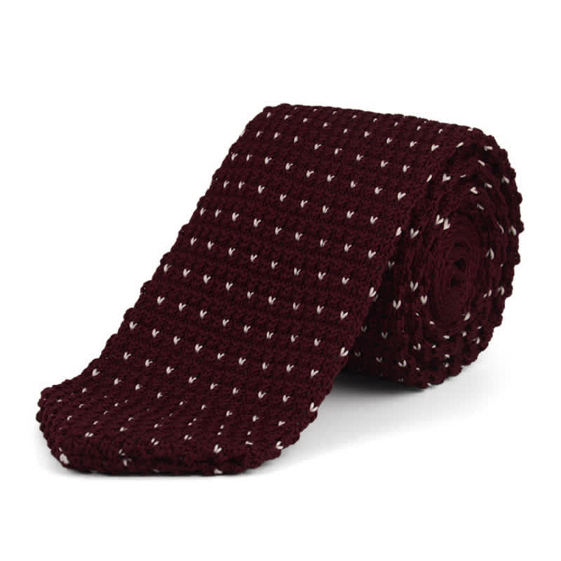 Cravatta lavorata a maglia con motivo a pois a V maculato da uomo - Borgogna - image 1