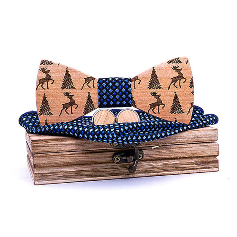 Set di 3 papillon in legno con motivo a cervo e albero di Natale da uomo - Blu - image 6