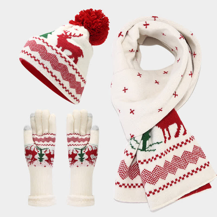 3 pezzi da donna renna albero jacquard cappello sciarpa guanti set - Bianco - Regolabile (circa 21 5/8"-23 5/8") - image 10