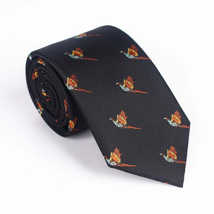 Cravatta ricamata con uccello volante da uomo - Passero - Nero - image 2