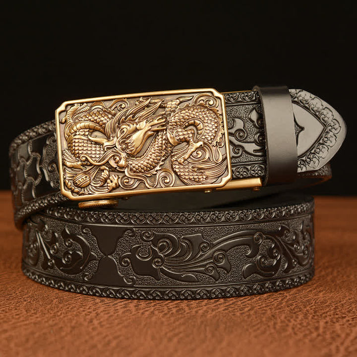 Cintura in pelle con fibbia quadrata a forma di drago da uomo - Oro e nero - 46 - image 10