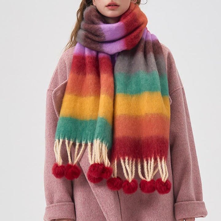 Sciarpa con nappe a righe color arcobaleno da donna - image 0