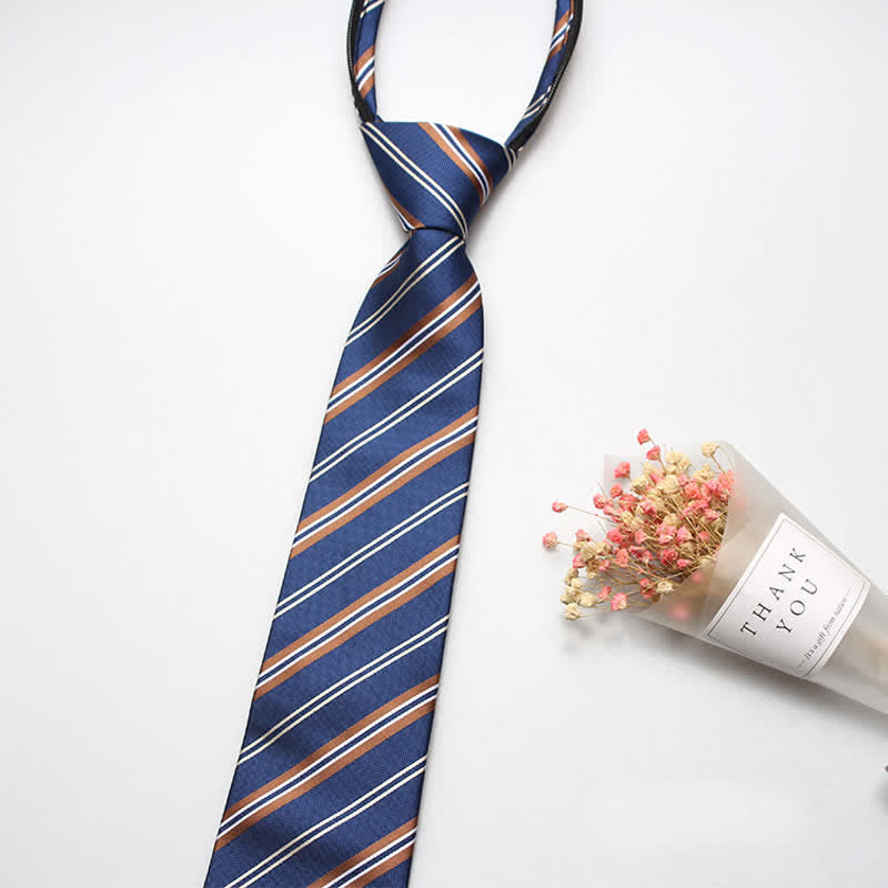 Cravatta a righe con cerniera preppy da uomo - Blu - image 4