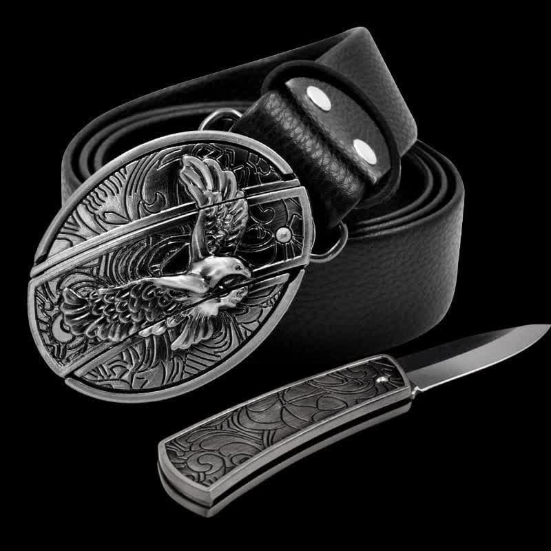 Cintura in pelle Soaring Eagle da uomo con coltello pieghevole - image 8