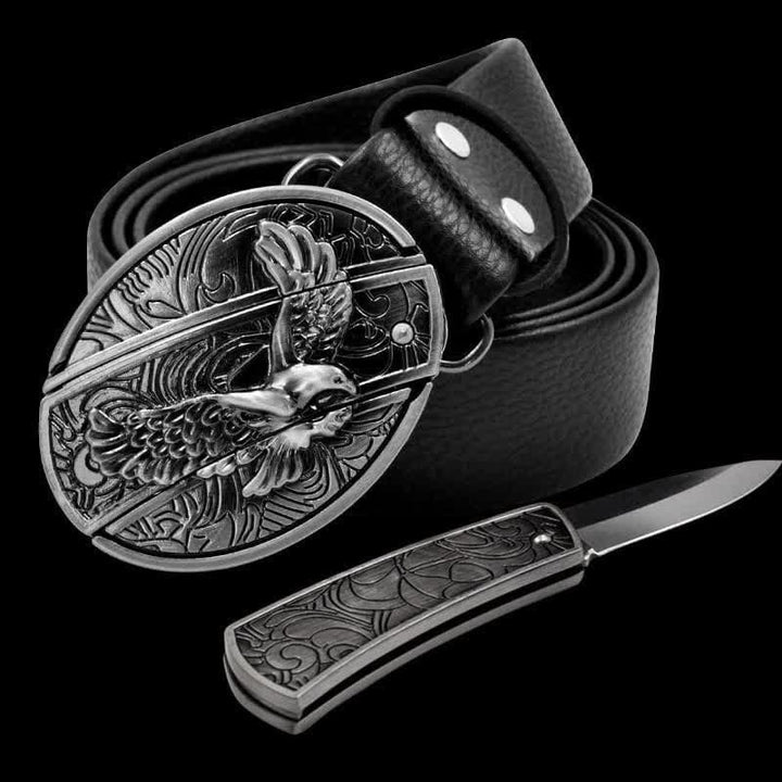 Cintura in pelle Soaring Eagle da uomo con coltello pieghevole - image 8
