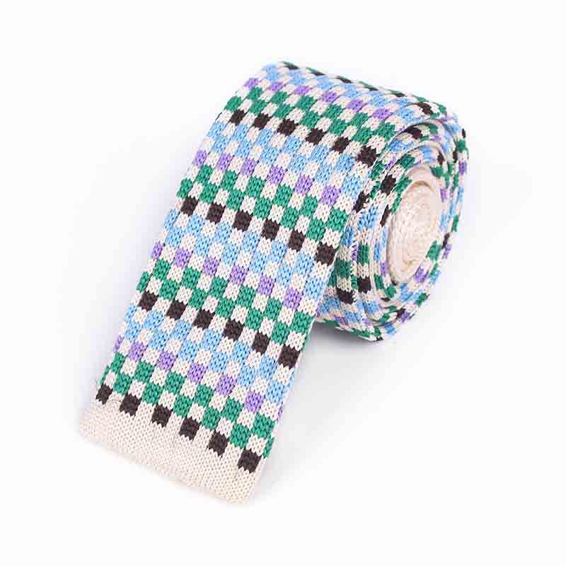 Cravatta lavorata a maglia con quadrati colorati in pixel da uomo - Blu cielo - image 1