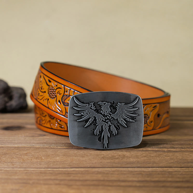 Cintura in pelle con fibbia a forma di aquila fenice risorgente fai da te da uomo - Argento - Cintura intagliata arancione (40) - image 20