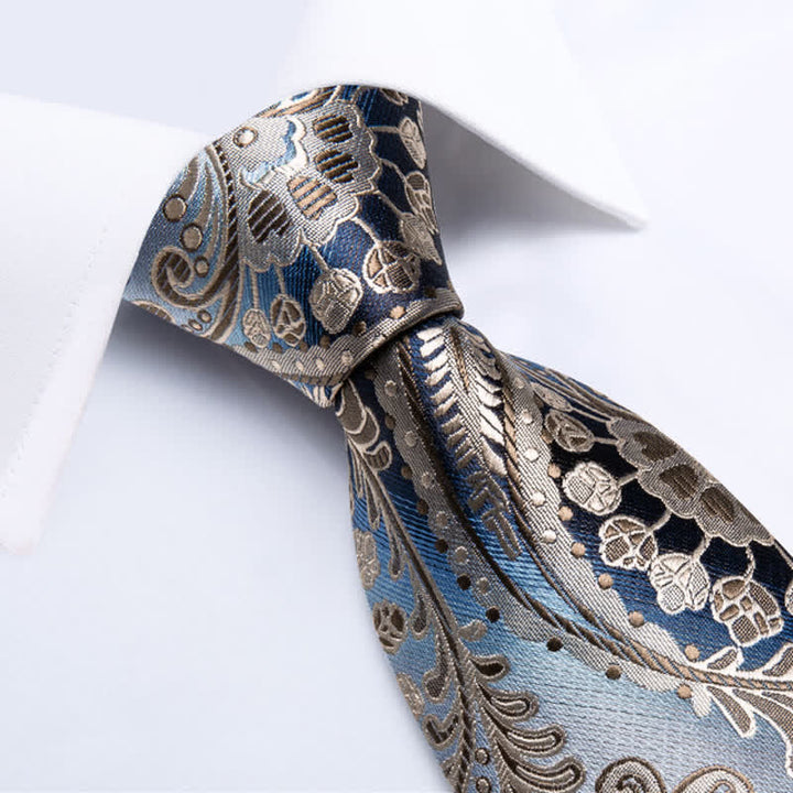 Cravatta da uomo con motivo Paisley blu e champagne - image 1