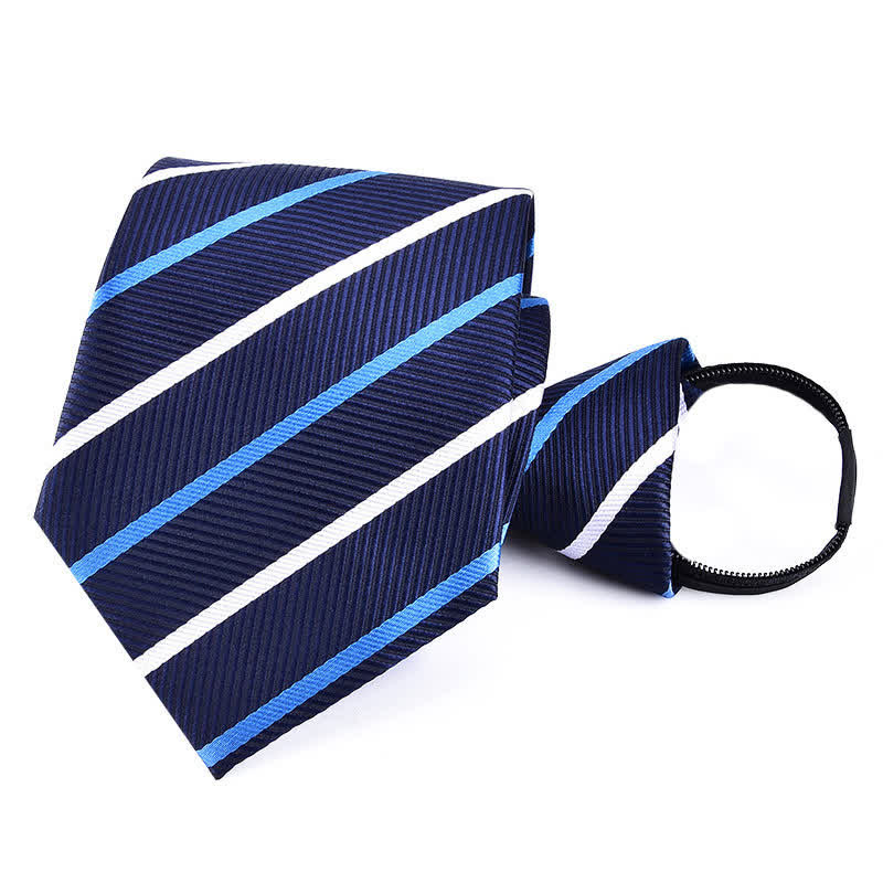 Cravatta a righe a quadri con cerniera da uomo - A righe blu navy e bianche - image 13