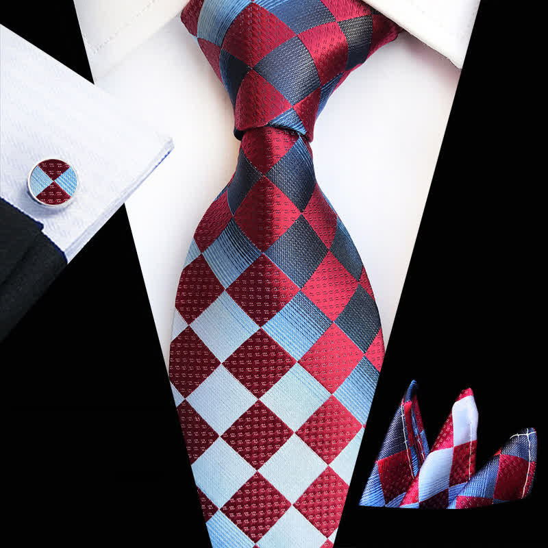 Set di 3 cravatte a scacchi con colori a contrasto da uomo - Borgogna - image 0