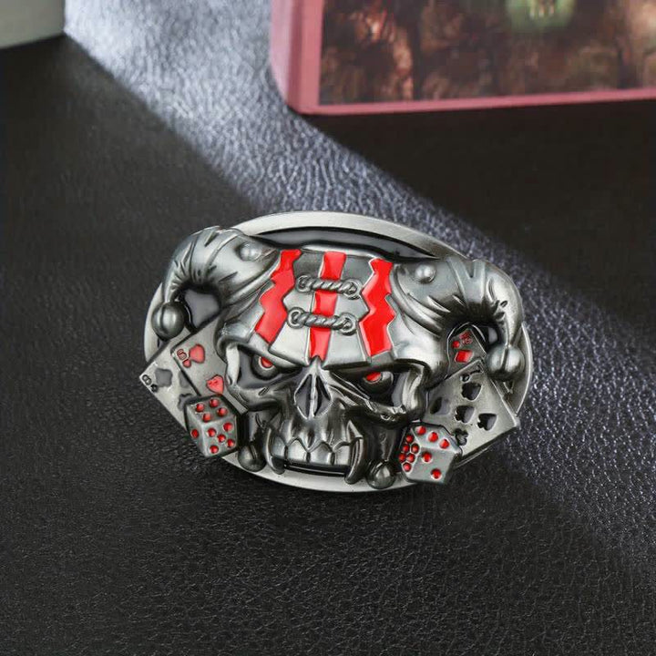 Cintura in pelle con fibbia Joker Clown Skull fai da te da uomo - Argento antico - Senza cintura - image 4