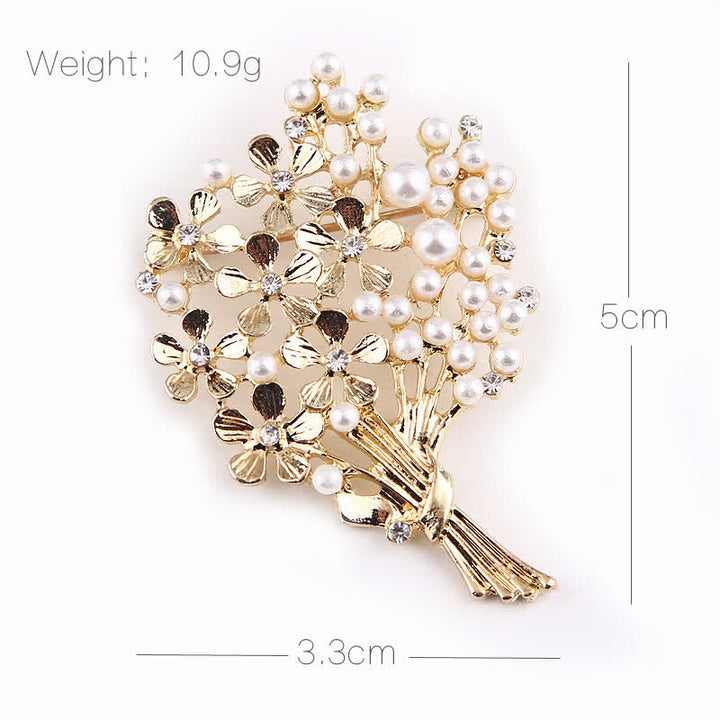 Spilla da donna con bouquet di fiori d'oro e perle - image 2