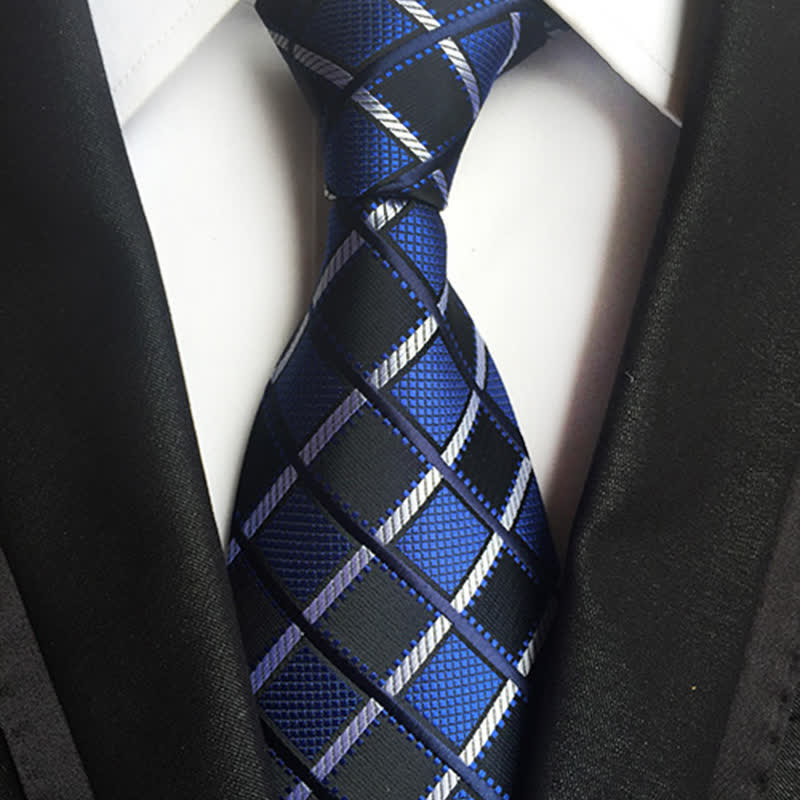 Cravatta casual a quadri con colori contrastanti da uomo - Blu marino e nero - image 3
