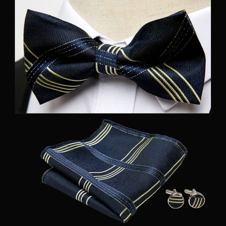 Set di 3 fazzoletti da taschino con papillon a righe classiche da uomo - Nero e giallo - image 2