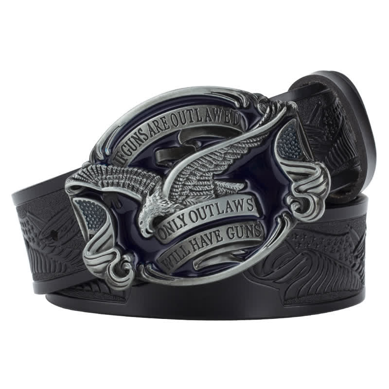 Cintura in pelle con bandiera americana Soaring Eagle da uomo - Nero / Grigio - 46 - image 7