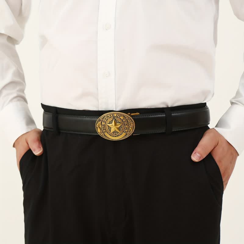 Cintura in pelle con fibbia automatica Texas Pentagram fai da te da uomo - image 10
