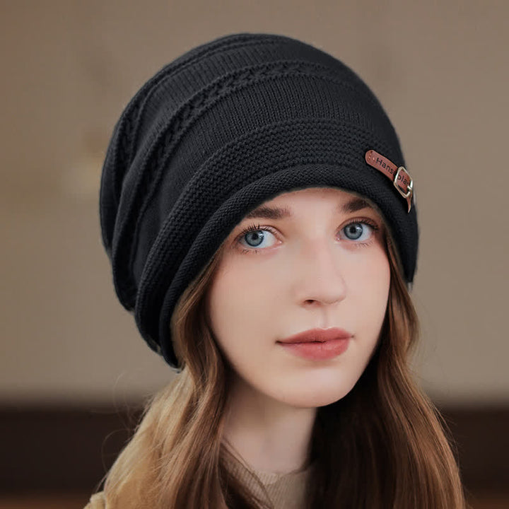 Cappello invernale da donna ripiegabile in pile lavorato a maglia - Nero - Misura M (22 1/2"-22 7/8") - image 5