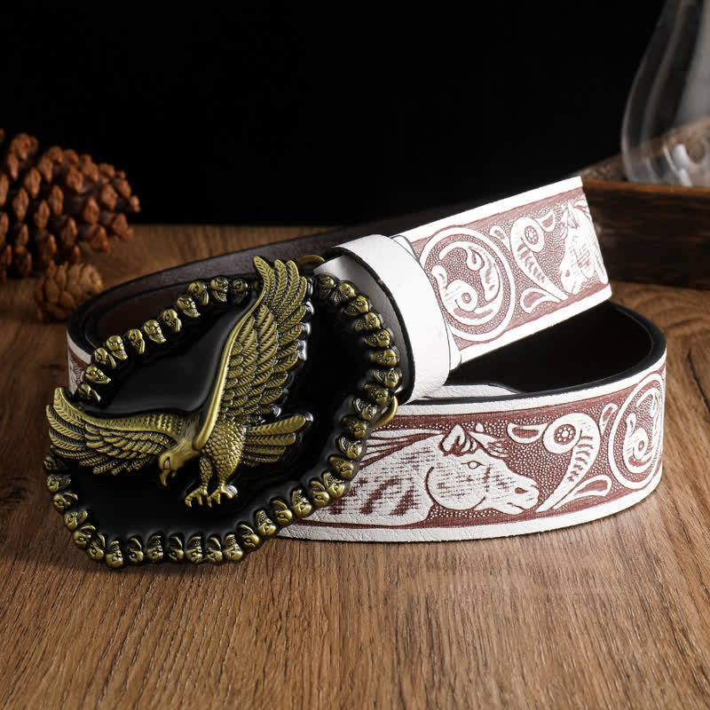 Cintura in pelle da uomo con aquila in oro antico e falco che vola - Bianco - 42 - image 19