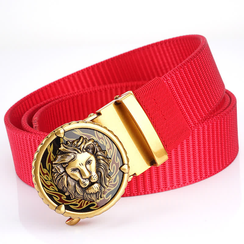 Cintura in nylon da uomo con motivo a testa di leone - Rosso / Oro - 48" - image 14