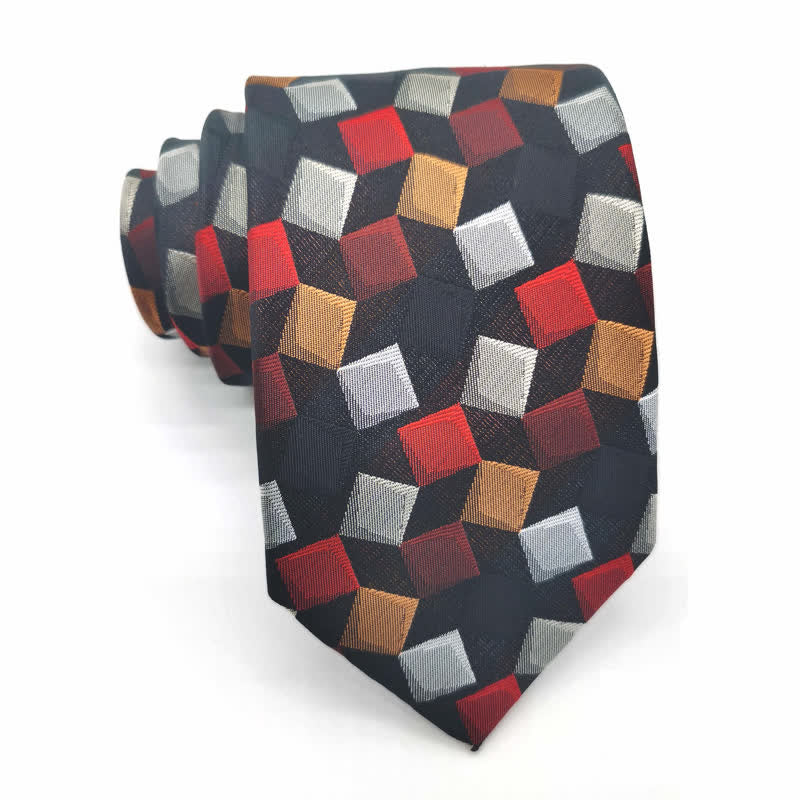 Cravatta da uomo in pura seta con motivo geometrico quadrato colorato - Nero - image 3