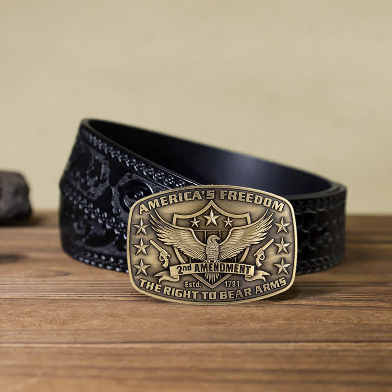 Cintura in pelle con fibbia America's Freedom Eagle fai da te da uomo - Bronzo antico - Cintura nera intagliata (40) - image 15