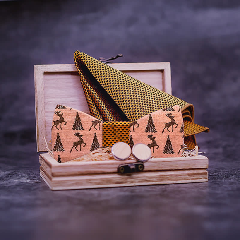 Set di 3 papillon in legno con motivo a cervo e albero di Natale da uomo - image 2